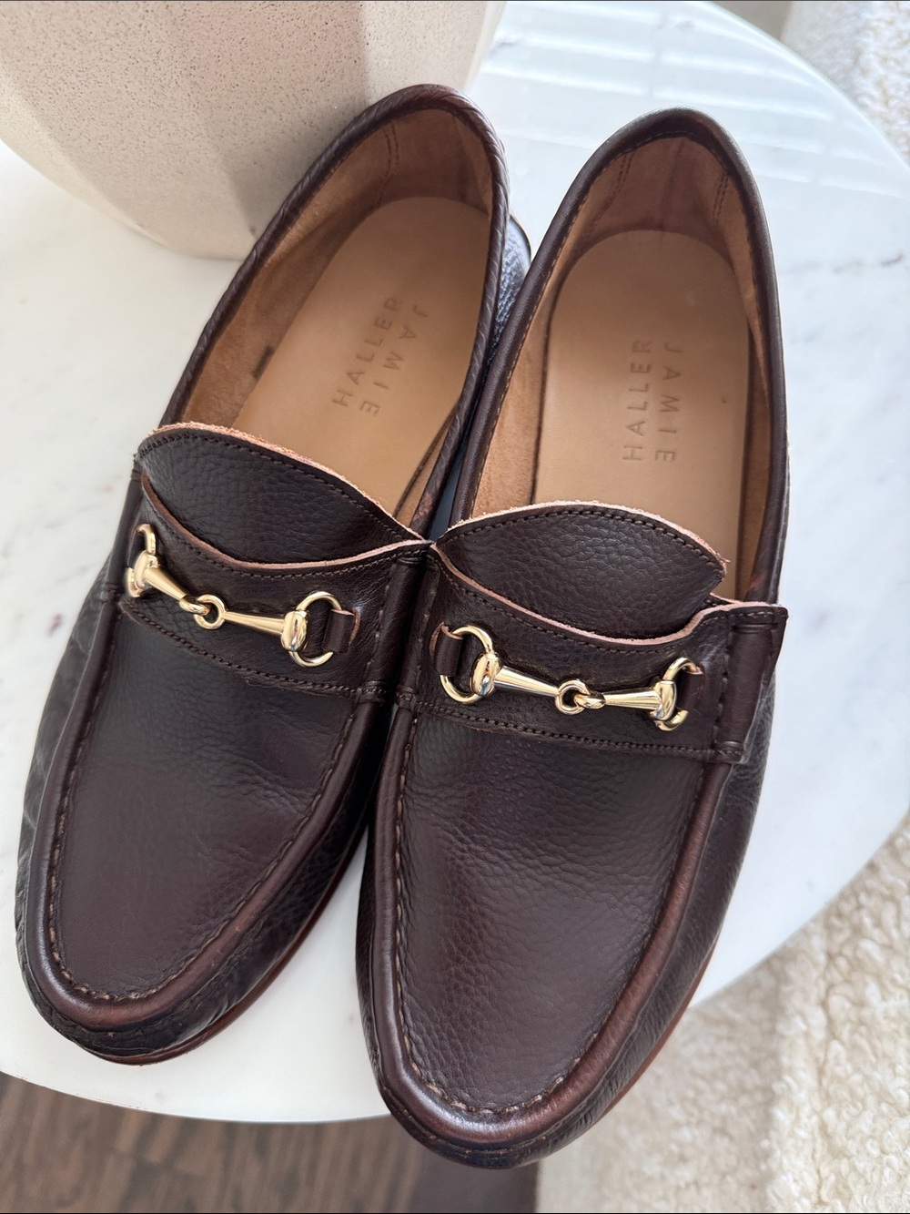 Jamie Haller Dark Brown Leather Horsebit Loafers Size 9